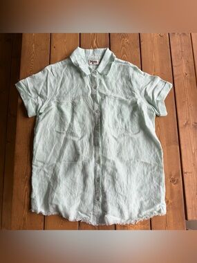 Show Me Your Mumu Antonelli Linen Blend Top Mint Green Fringe Hem Size M